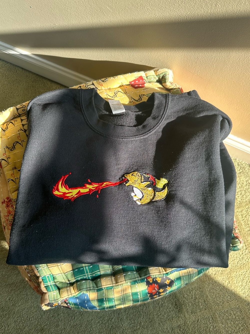 Black Crewneck Pokémon Sweatshirt with Charmander Nike Swoosh